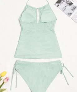 CUPSHE Bikinis Anahi Rib Drawstring Side Halter Tankini