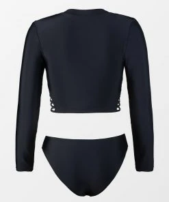 CUPSHE Esther Black Front Zipper Long Sleeve Tankini