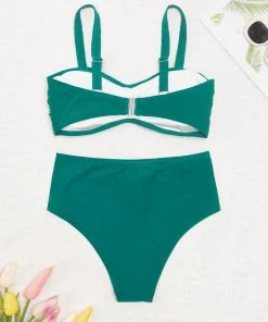 CUPSHE Emerald Crisscross Plus Size Bikini & High Waist Bottom Set