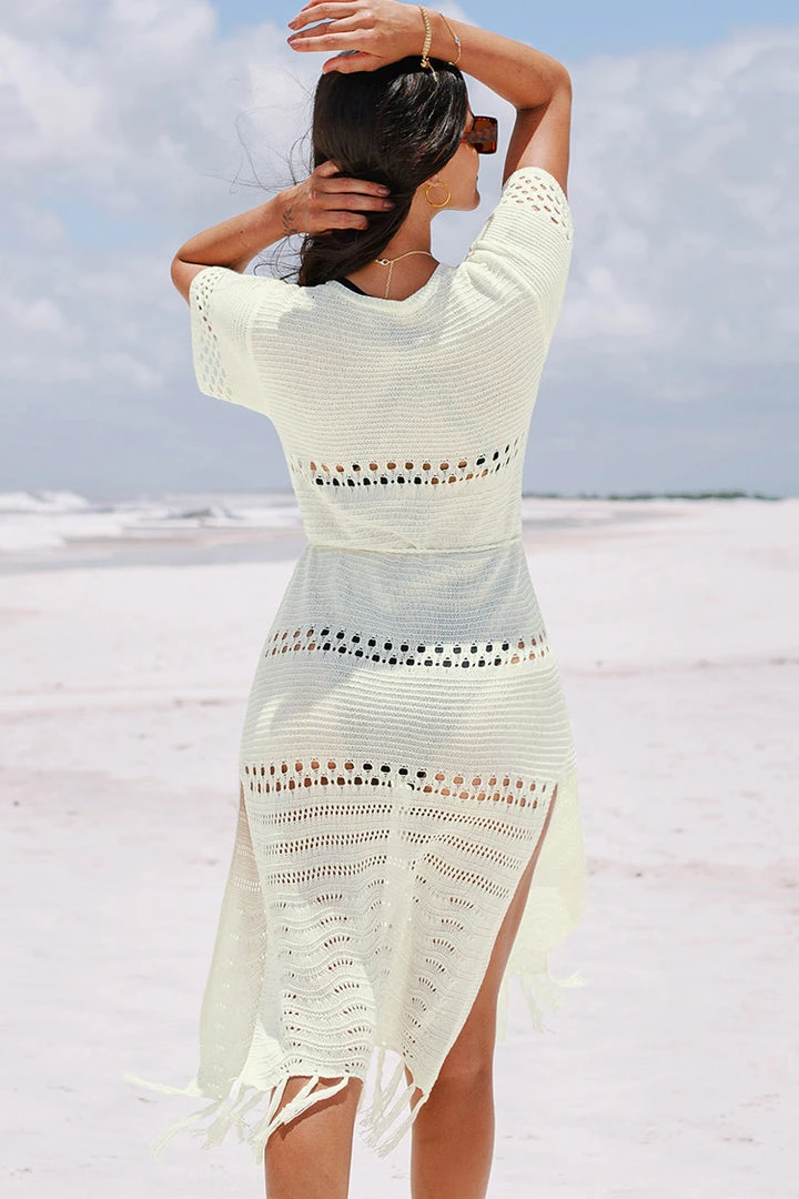 CUPSHE Tatum V-neck Crochet Open Front Cover-up Dress