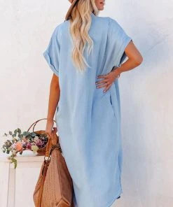 CUPSHE Dresses Ashtyn Shirt Collar Bell Sleeve Button Dress