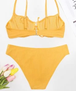 CUPSHE Bikinis Asha Rib Underwire Tie Front Bikini