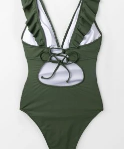 CUPSHE Moss Green Ruffle Tummy Control One Piece Swimsuit One Pieces