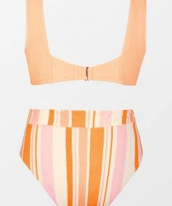 CUPSHE Happy Stripe Fixed Tie High Waist Tummy Control Plus Size Set Swimwear UP TO 70% OFF