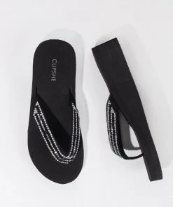 CUPSHE Amaretto Black Open Toe Flat Sandals