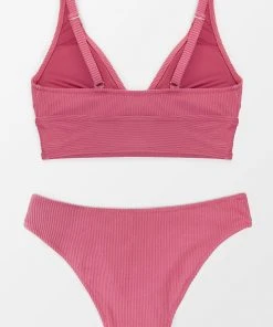 CUPSHE Sydnee Rib V-neck Low Waisted Bikini Swimwear UP TO 70% OFF