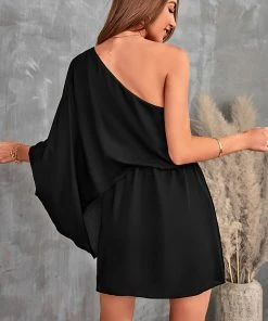 CUPSHE Dresses Claire Dolman Sleeve Short Length One Shoulder Dress