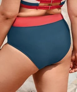 CUPSHE 4th Of July Sea To Shining Sea Banded High Waist Plus Size Bikini Bottoms