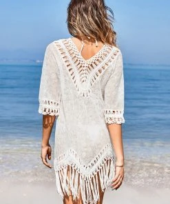 CUPSHE Sofia White Cutout Crochet Cover Up Casual Dresses