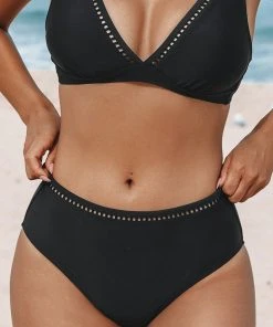 CUPSHE Bikinis Seaside Holiday Ladder Trim Black Bralette And Hipster Bikini Set