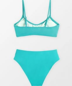 CUPSHE Bikinis Road Trip Twisted Bandeau & Shirred Mid Rise Bikini Set