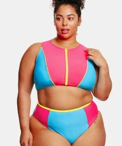 CUPSHE Cali Colorblock Zip Up Tankini & High Waist Plus Size Bikini Set