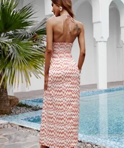 CUPSHE Gracie Halter Neck O-ring Stripe Off-shoulder Dress Dresses