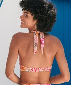 CUPSHE Swimwear UP TO 70% OFF Rosy Outlook Molded Push Up Halter Bikini Top