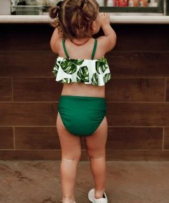 CUPSHE Emilee Leafy Ruffle Bandeau Bikini For Toddler Girls And Girls Swimwear UP TO 70% OFF