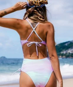 CUPSHE One Pieces Macaron Sky Side Shirred One Piece Swimsuit
