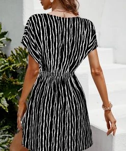CUPSHE Dulce V-neck Stripes Short Cover-up Dress Cover Ups