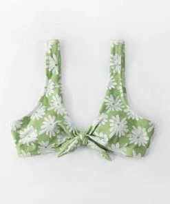 CUPSHE Swimwear UP TO 70% OFF Light Green Floral Knotted Tank Bikini Top