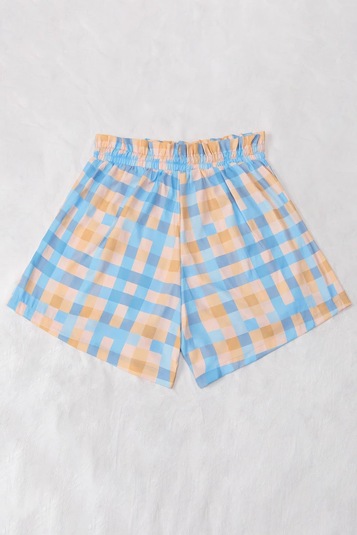 CUPSHE Blue Dresses Janae Plaid Elastic Waist Shorts