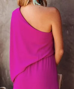 CUPSHE Zyanya One Shoulder Dolman Sleeve Chiffon Dress Dresses
