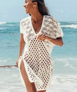 CUPSHE Honeycomb Lace Up Tunic Cover Up Summer Dresses 2022