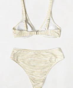 CUPSHE Swimwear BOGO 40% OFF Lurex Texture Bunny Tie Bralette And Hipster Bikini Set