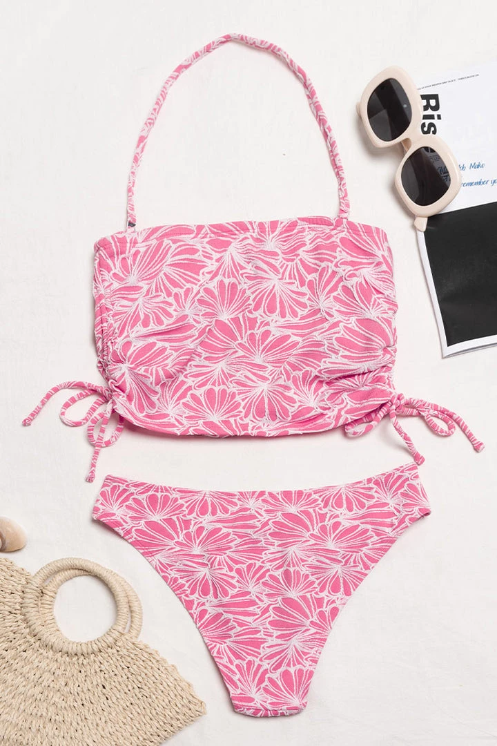 CUPSHE Abigayle Jacquard Drawstring Side Halter Tankini