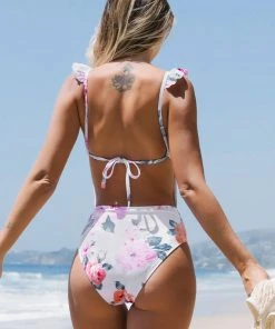 CUPSHE Dream Floral Deep V Ruffle Tie Back One Piece Swimsuit One Pieces