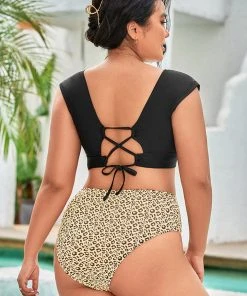 CUPSHE Swimwear UP TO 70% OFF Keep It Cool Cap Sleeve High Waist Tummy Control Plus Size Bikini