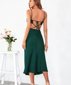 CUPSHE Dresses Margareta Thin Straps Tea Length Backless Slip Dress