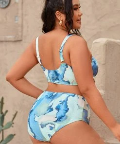 CUPSHE Wild Ronarce Adjustable Straps Tummy Control Plus Size Bikini Set