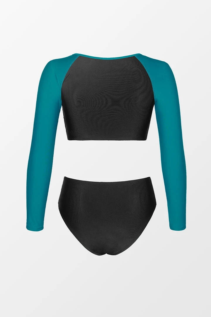 CUPSHE Sandy Color Block Zip-up Long Sleeve Bikini