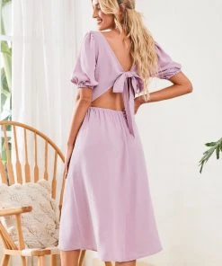 CUPSHE Rachelle Square Neck Fitted Waisted Bubble Sleeve A-Shape Dress