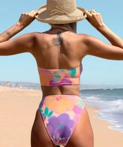 CUPSHE Lush Garden Bandeau Midkini And High Waist Bikini Set Swimwear UP TO 70% OFF