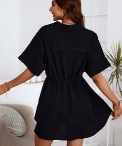 CUPSHE Henley Shirt Collar Lace Up Short Length Dress Dresses