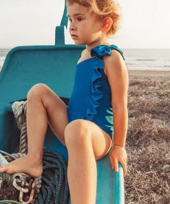 CUPSHE Swimwear Trendy Features Indie One Shoulder Ruffle One Piece Swimsuit For Toddler Girls And Girls