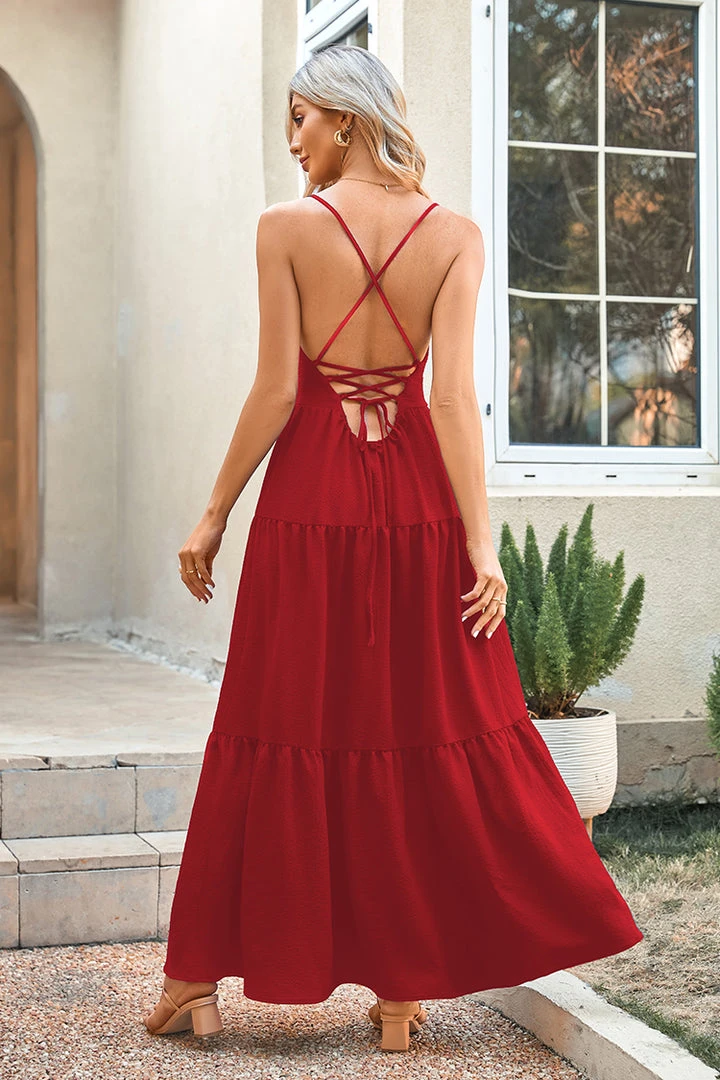 CUPSHE Gilda Adjustable Strap Lace Up Red A-Shape Dress Dresses