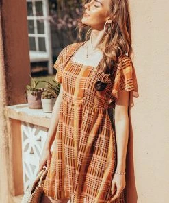 CUPSHE Londyn Square Neck Gingham A-Shape Dress