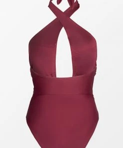 CUPSHE Precious Burgundy Front Cross Halter One Piece Swimsuit