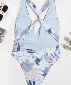 CUPSHE Kirstin Tropical Plunging Tie Front One Piece Swimsuit