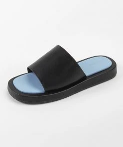 CUPSHE Coffee Run Black Wide Band Slide Sandals