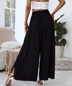 CUPSHE Cover Ups Delphina Elastic Waist Split Tie Black Pants