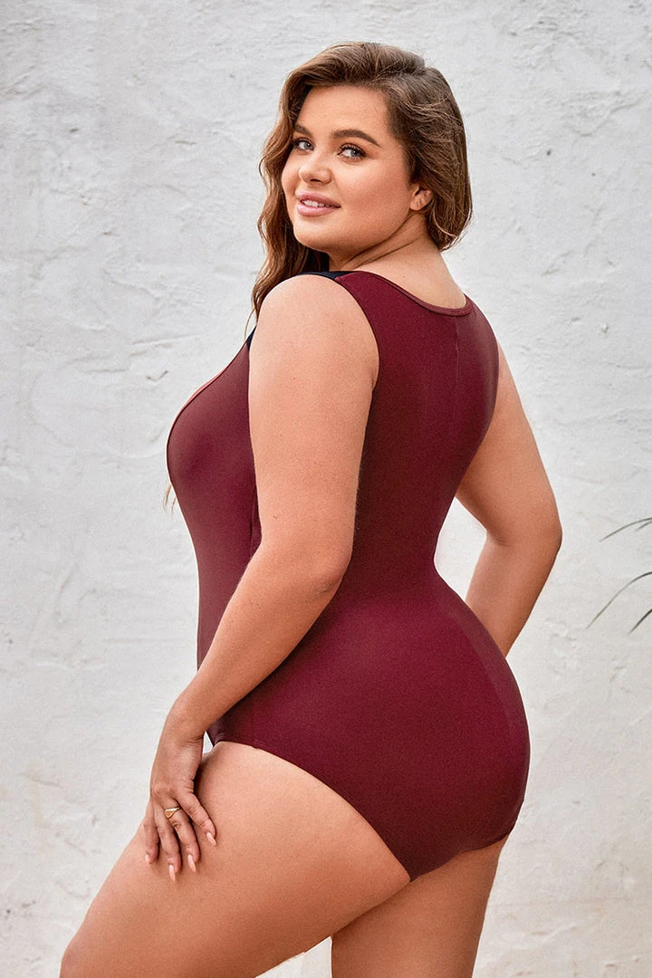 CUPSHE Wild Ronarce Front Zip Tummy Control Plus Size One Piece Swimwear BOGO 40% OFF