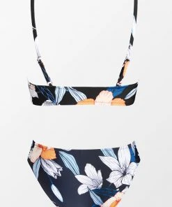 CUPSHE Midnight Flowers Twist Front Bralette And Hipster Bikini Set