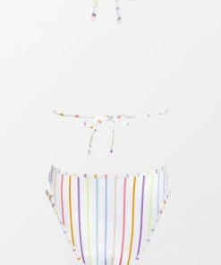 CUPSHE Candy Stripe Slide Triangle And Cutout Cheeky Hipster Set Swimwear UP TO 70% OFF