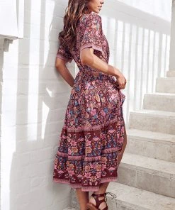 CUPSHE Dresses Luciana V-neck Tea Length Boho Pattern A-Shape Dress