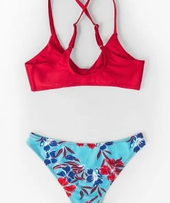 CUPSHE Red And Floral Print Low Rise Bikini Bikinis