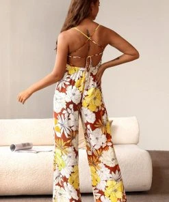 CUPSHE Serenity Floral Elastic Waist Criss Cross Jumpsuit Accs & Clothing