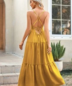 CUPSHE Gilda Adjustable Strap Lace Up Yellow A-Shape Dress Dresses