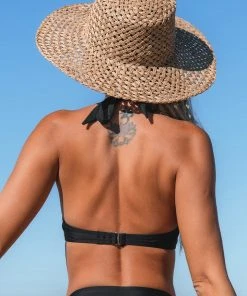 CUPSHE Keep It Cool Black Paneled Halter Underwire Black Bikini Top